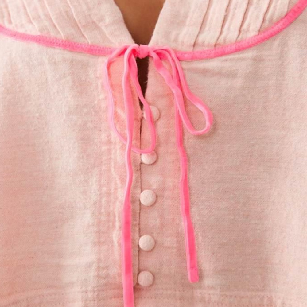 Free People Close to Home Flannel Pajama Set, Multiple Sizes, Neon Peach, NWT - Picture 4 of 4